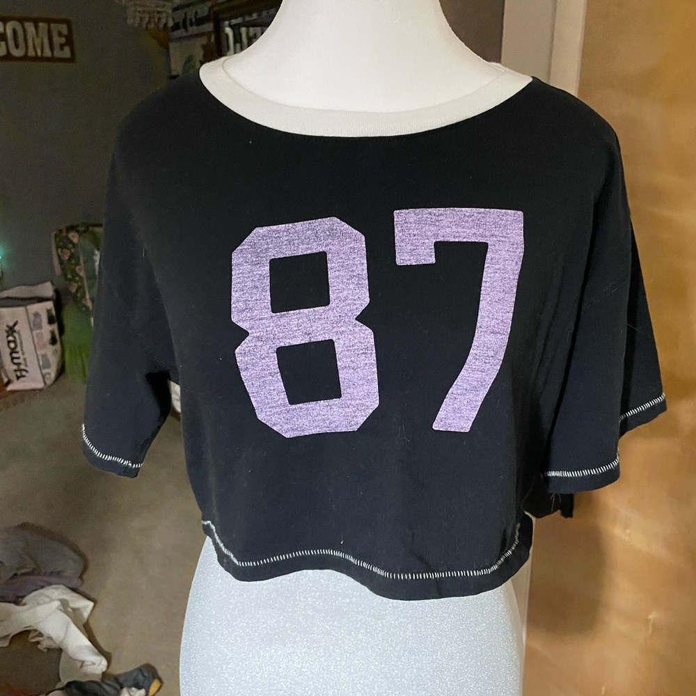 Aeropostale Black Crop Top with Purple Print
